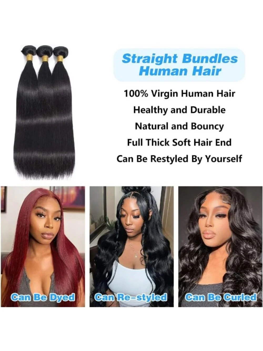 Premium Straight Human Hair Bundles 12-16 Inch, Soft & Silky Extensions
